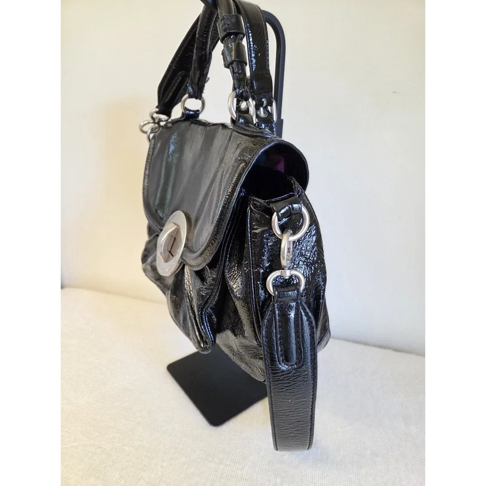 Marc by Marc Jacobs Black Patent Leather Turnlock Satchel Bag Shoulder Strap...